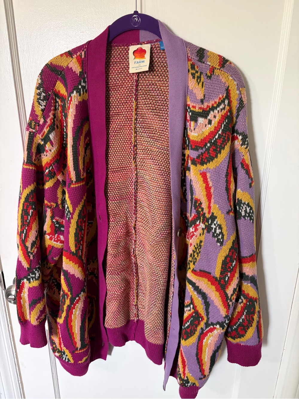 FARM Rio Purple Magenta Multicolor Button-Front Cardigan - Picture 2 of 5